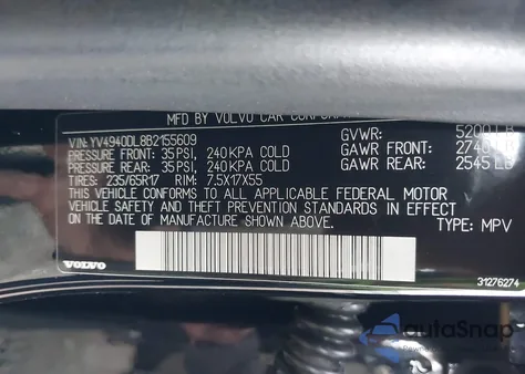 2011 Volvo Xc60 3.2/3.2 R-Design from USA, damaged, VIN YV4940DL8B2155609